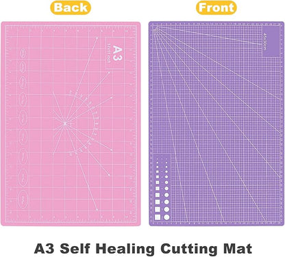 2 PCS Self Healing Cutting Mat 12" x 18": Sewing Rotary Cutting Mat for Crafts and Fabric Sewing Scrapbooking Quilting and Precision Cutting Purple & Pink Design (2, Purple & Pink)