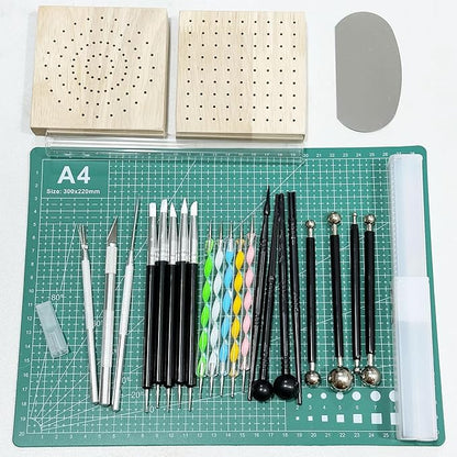 Yayatty Polymer Clay Tools, Acrylic Clay Roller, Acrylic Sheet, Rotary Cutting Mat, Round Polymer Clay Cutters with Clay Slicer Blade for Pottery and Sculpture, 42 PCS