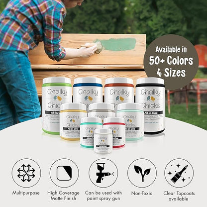 Chalky Chicks All-in-One Chalk Paint for Furniture or Cabinet - 4 Fl Oz - Matte Finish Beachwood (Brown/Gray) for Metal, Wood Furniture Paint - No Sanding All-in-One for Home Decor & Crafts, USA Made