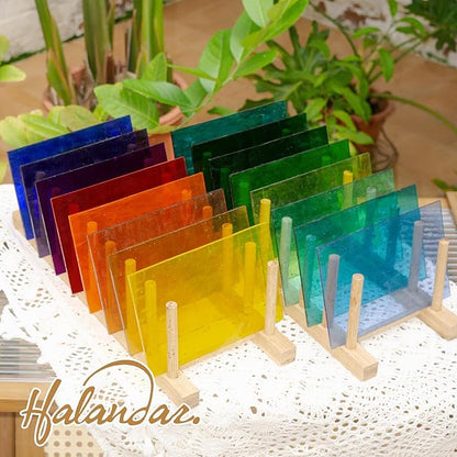 16 Sheets 4x6 in Iridescent Stained Glass Sheets, Glass Cathedral Art, Mosaic Glass, Glass Sheets Supplies with Copper Foil Tape and Gloves for Glass Lovers DIY (Transparent)
