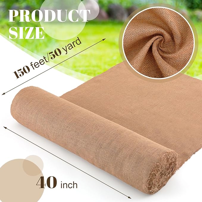 Buryeah Burlap Fabric Roll 40" Wide x 150 ft for Aisle Runner Gardening Burlap Banner Tree Wrap,Tablecloth,Carpets Multipurpose Natural Jute Roll for Wedding Craft DIY Garden Raised Bed Liners