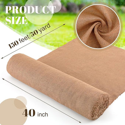 Buryeah Burlap Fabric Roll 40" Wide x 150 ft for Aisle Runner Gardening Burlap Banner Tree Wrap,Tablecloth,Carpets Multipurpose Natural Jute Roll for Wedding Craft DIY Garden Raised Bed Liners