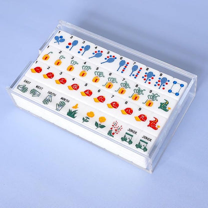 American Mahjong Tile Set with Clear Acrylic Box and Accessories, 160 Acrylic Engraved Mahjong Tiles, Mahjong Game Set