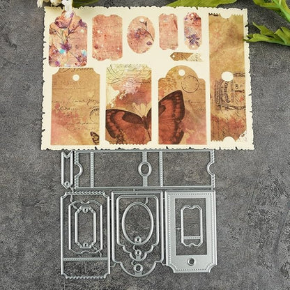 Mvchifay Cutting Dies Happy Birthday Holiday Thanks Greetings Metal Stencils Scrapbooking Tool Love Heart DIY Carbon Steel Embossing Template for Paper Card Making (Stamp Tag-10.7x12.9cm)