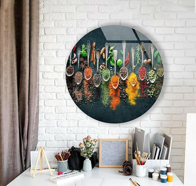My Photostation.com 24''(60cm) Diameter Colorful Herbs Round Glass Wall Art Tempered Glass Printing Wall Decor Large Wall Art Wall Hangings