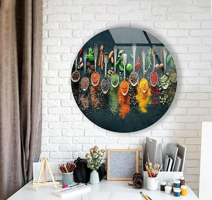 My Photostation.com 20''(50cm) Diameter Colorful Herbs Round Glass Wall Art Tempered Glass Printing Wall Decor Large Wall Art Wall Hangings