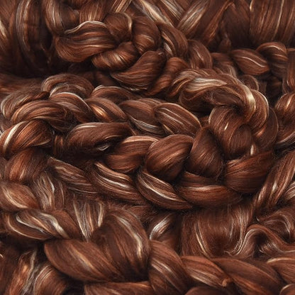 Merino Silk Luxe Tonal Designer Blend. Superfine Merino, Mulberry, Tussah Silk. Top Roving for Spinning or Felting. Cocoa Delight 4oz