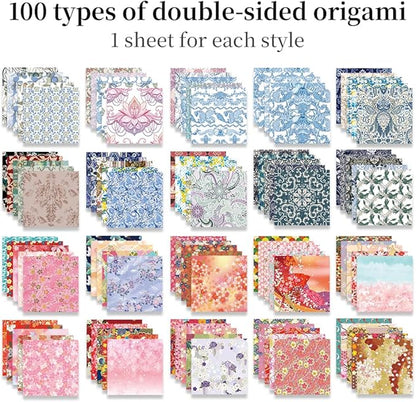 Origami Paper Kit Dobule Sided 100 Sheets 100 Colors 6 Inch Japanese Chiyo Square Easy Fold Arts Crafts DIY Handwork Origami Papers Beginner Sakuras Baroque