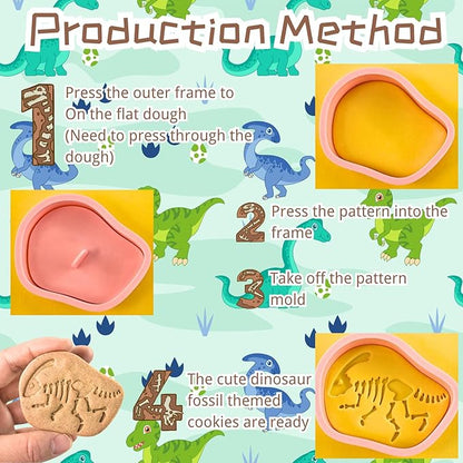 Dinosaur Fossil Cookie Cutter Set – 8pcs 3D Plastic Cookie Stamps – Fun Dino Skeleton Cookie Molds – Food Grade Kids Baking Set for Dinosaur-Themed Cookies, Cakes & Treats