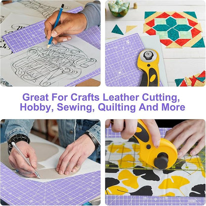 Headley Tools 12"x12" Rotating Cutting Mat, Self Healing Mat with 360-Degree Rotation & Anti-Slip Base, Sewing Board Cutting Mat Perfect for Fabric Quilting Leather Hobby Project, Purple
