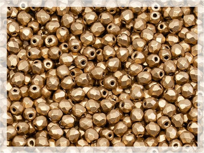 100 pcs Faceted Fire Polished Pressed Czech Glass Beads 3mm (0.12in), Aztec Pale Gold - 01710