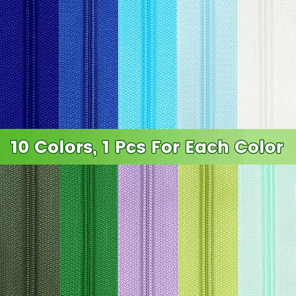 DOITEM 31 Yards / 28 m 10 Pieces Sewing Zippers #3 Nylon Coil Zippers Assorted Zipper for Sewing with 40 Zipper Sliders for DIY Tailor Sewing Crafts Supplies, 10 Color