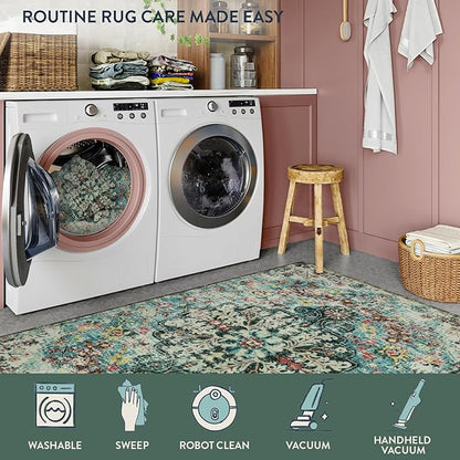 Lahome Bohemian Floral Medallion Area Rug - 3x5 Washable Bedroom Rug Entryway Mat, Non Slip Pet Friendly Turkish Nursery Carpet for Kitchen Sink Camper Couch Living Dining Room Office Hardwood
