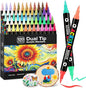 120 Colors Acrylic Paint Markers, Dual-Color Acrylic Paint Pens with 60 Brush Tips for Fabric Rock Wood Glass Paper DIY for Painting, Quick Drying, School Art Supplies for Adults Kids Drawing