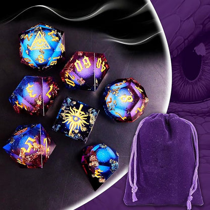 The Eye of Mystery Liquid Core DND Dice Set – Unique Resin Dice Set for Dungeons & Dragons – Red Blue Galaxy Dice Set for D&D Gifts
