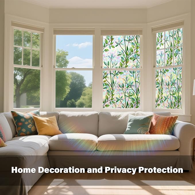 Donox Window Privacy Film, 3D Decorative Window Vinyl Decorative Stained Glass Window Film, Anti-UV Sun Blocker Heat Control for Home, 29.5 Inch x 13.1 Feet (with Installation Tool)