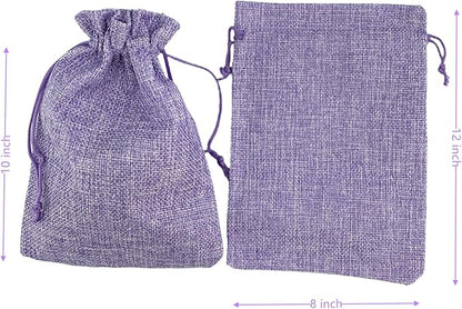 Palmhomee Pack of 12 Burlap Gift Bags with Drawstring Linen Jewelry Pouches Wedding Hessian Jute Bags for Birthday and Treat Pouches Party Wedding Favors Gift (8x12 Inch, Lavender)