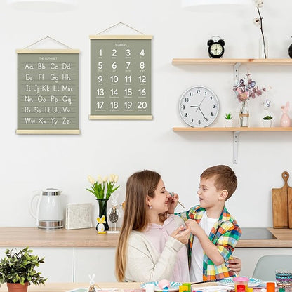 BONETAT Numbers alphabet poster for Nursery Toddlers, Play Room Wall Decor, ABC Wall Chart, Wall Hanging Decor for Toddler Playroom Decor Kids Wall Decor, Wooden Frame Alphabet Banner-A06