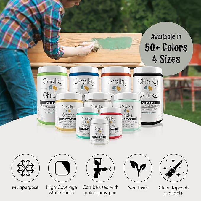 Chalky Chicks All-in-One Chalk Paint for Furniture or Cabinet - 4 Fl Oz - Matte Finish Normandy (Light Gray) for Metal, Wood Furniture Paint - No Sanding All-in-One for Home Decor & Crafts, USA Made
