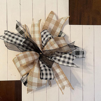 Burlap Ribbon Wired, Farmhouse Buffalo Plaid Ribbon Rustic Fabrics for Gifts Wrapping DIY Crafts Floral Bows Wreath Making Party Supplies Holiday Home Decoration, 2.5 Inch x 10 Yards