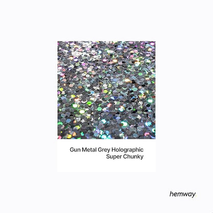 Hemway Glitter for Resin 100g Gun Metal Grey Holographic Metallic Crystals for Epoxy Craft Super Chunky Flakes Tumblers Wax Melt