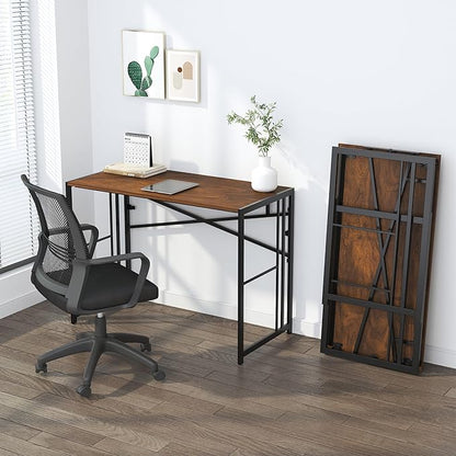 Folding Computer Desk 40 inch Writing Gaming Computer Camping Desk, No Assembly Required Home Office Table, Mahogany