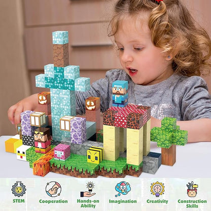 JIMI Magnetic Blocks Building Toys, 150pcs Magnetic Blocks Set STEM Construction Toys for Kids Age 3-8, 1 inch Magnet Blocks Montessori Sensory Stacking Toys Christmas Birthday Present for Boys Girls