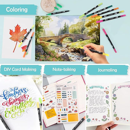 nauets 120 Colors Brush & Fine Dual Tip Watercolor Markers Set for Kids Adults Coloring Books No Bleeding Paint Pens For Drawing Note taking Planner Calligraphy Journaling Card Making Art Supplies