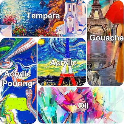 Stretched Canvases for Painting 16x20 Inch 5-Pack, 10 oz Triple Primed Acid-Free 100% Cotton Blank Canvas, Rectangular Canvas for Oil Paint Acrylics Pouring & Wet Art Media, Pour Painting