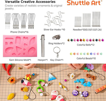 Shuttle Art Polymer Clay Kit, 57 Colors, Soft Oven Clay Kit, 19 Carving Tools and 10 Kinds of Accessories, Non-Stick, Non-Toxic, Ideal Gift for Kids