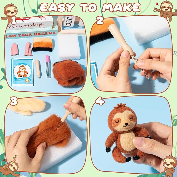 WATINC Needle Felting Starter Kit - Cute Doll Wool Felt Needle Felting Tools Foam Pad, DIY Home Decoration Needle Felting Craft Party Supplies for Beginners