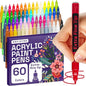 ARTISTRO 60 Acrylic Paint Pens, Art Set Acrylic Paint Markers, Fabric Markers for Textile, Canvas, Rock, Glass, Wood, Paper, Pumpkin, DIY, Paint Markers for Kids and Adults