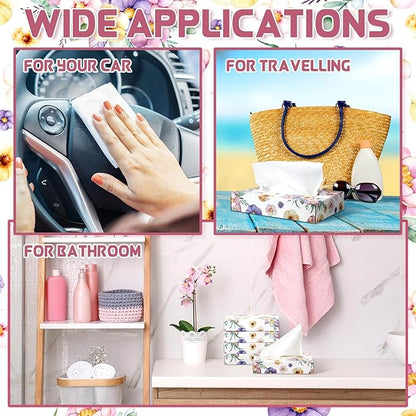 Yinder 24 Packs 960 Sheets Tissue Cube Car Facial Boxes Disposable Facial Travel Tissues Holder Soft Watercolor Boxes 2 Ply 40 Sheets for Wedding Household Car Kitchen Bathroom(Flower)