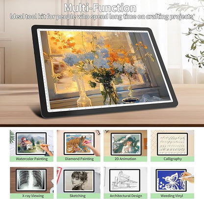 Phylosal Rechargeable A3 LED Light Pad for Diamond Painting, Ultra-Thin Magnetic Tracing Light Box for Drawing, Diamond Art Light Board with Side Button, Super Bright Light Table for Sketching (Black)