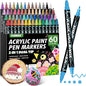 FUMILE 60 Colors Acrylic Paint Marker Dual Tip(Fine and Dot Tip), Paint Pens Acrylic Markers for Wood, Rock, Plastic, Glass, Ceramic, Canvas.Acrylic Markers Set for DIY Christmas Gifts and Art