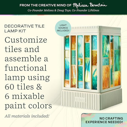 Lifelines FlowCrafts, Decorative Tile Lamp - Customize a Functional Lamp with 60 Tiles, 6 Mixable Paint Colors & Light Source Included - Sensory Arts & Crafts Kit for Teens & Adults