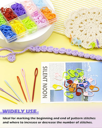 FIVEIZERO 200 Pcs Stitch Markers 10 Color Knitting Markers Crochet Hook and Needle Clip, Sewing Needles with Plastic Eyelets, Colorful Crochet and Needle Markers for DIY and Craft Sewing