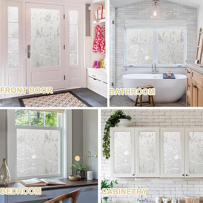 Window Privacy Film Decorative for Front Door, Bathroom Static Cling Stained Glass Sticker Opaque Heat Control UV Blocking Non-Adhesive for Home Windows 35.4 x 78.7 inches Horsetail