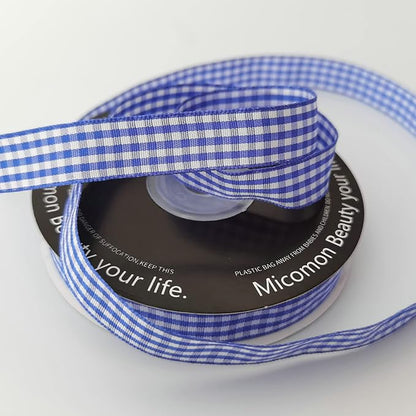 Blue and White Woven Edge Plaid Ribbon 100% Polyester Gingham Ribbon 25 Yards Each Roll (5/8", Blue)