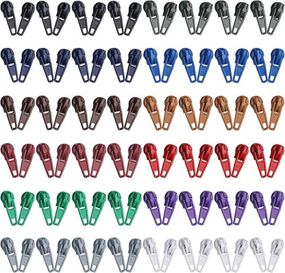 DOITEM 96Pcs Zipper Repair Kit Zipper Replacement 3# Zipper Pull Rescue Kit for Clothing Jackets Purses Luggage (12 Colors)