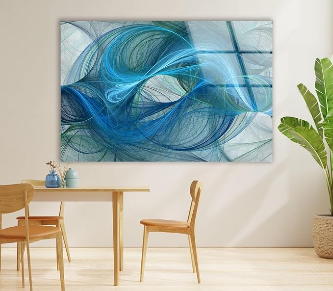 My Photostation.com Round 31,5'' Blue Energy Abstract Wall Art – Fluid Motion Glass PrintTempered Glass Printing Wall Decor Large Wall Art Wall Hangings