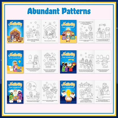 JAPBOR Christmas Nativity Coloring Books - 24PCS Mini Xmas Christian Story Color Book Bulk for Kids Party Favors, Religious Bible Small Colour Pages for School Classroom Church Drawing Painting Games