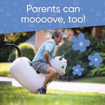 Hearthsong Hop N Go Inflatable Bouncy Cow Riding, Hopping Toys for Kids Ages 5+ - Ride On Bouncer Animal Hopper Jumping Toys for Outdoor Games