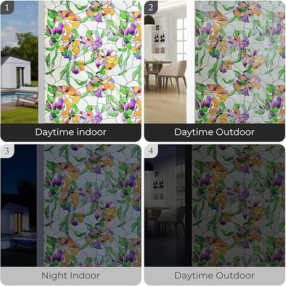 3D Stained Glass Window Film, Decorative Window Privacy Film for Bathroom,Front Door,Home, Sun Blocking Heat Control,Static Cling, Viola Tricolor 23.6inch x 35.4inch