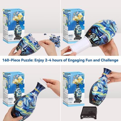 3D Puzzles Vase for Adults, Crafts for Adults, 160 Pieces Plastic DIY Unique Flower Vase with LED Light House Warming Gift Birthday Gifts for Flower Arrangements and Home Decor (Blue)