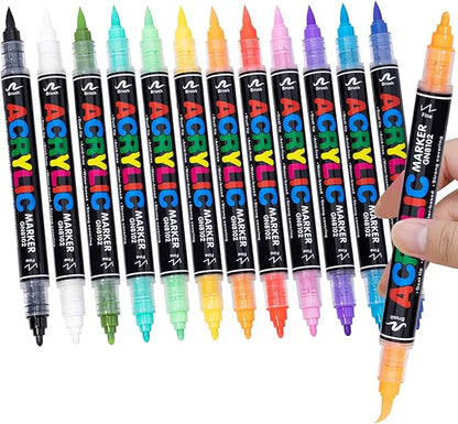 Guangna 36 Colors Acrylic Paint Markers, Dual Tip Paint Markers Pens Set with Soft Brush Tip, Multifunctional Fine Tip Markers for Wood,Canvas,Rock Painting, Glass, Diy Crafts Art Supplies, Waterproof