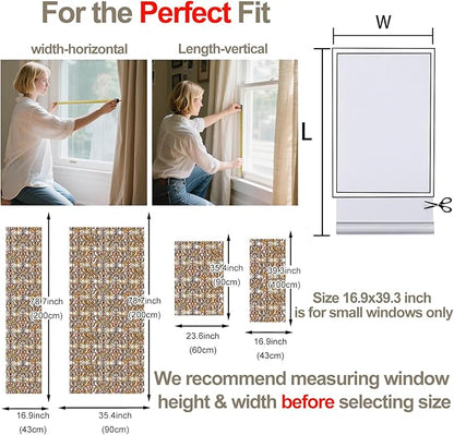 3D Stained Glass Window Privacy Film, Heat Control UV Blocking Static Cling Decorative Window Film for Bathroom,Front Door,Home Non Adhesive 16.9 x 39.3 inches Golden Filigree