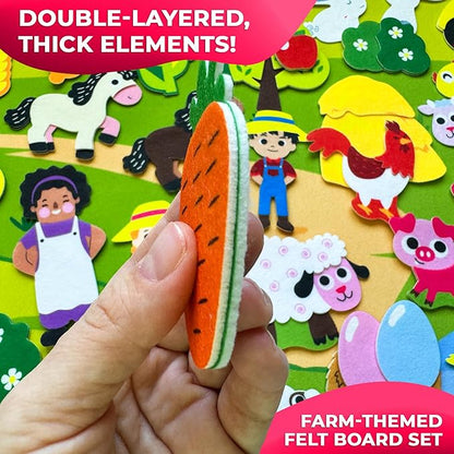 QUOKKA Farm Felt Board for Toddlers - 70 PCS Double-Thick Felt Board Story Set with Large 41x30 Inch Durable Wall Activity Boards - Ideal for Storytelling Indoor Toddler Activities and Classroom