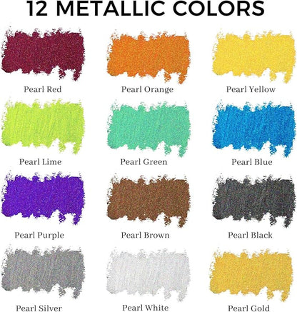 Artecho Metallic Oil Pastels Set of 12 Colors, Soft Oil Pastels for Art Painting, Drawing, Blending (10 x 70 mm)