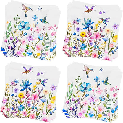 Cocktail Napkins 80 Pack 2 Ply Floral Beverage Luncheon Dinner Paper Napkins Flower Print Disposable Napkins for Wedding Anniversary Celebrations, 5X5 Inches Folded